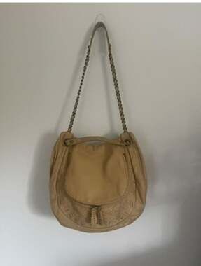 Kenar Tan Pebbled Leather Large Hobo Shoulder Bag with Whipstitch Braided Handle